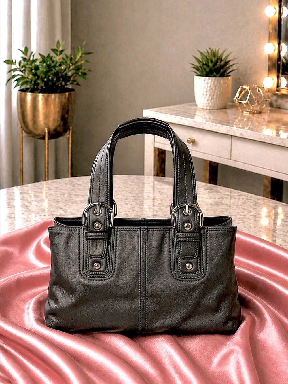 Coach Hampton Black Leather Tote Satchel Shoulder Bag